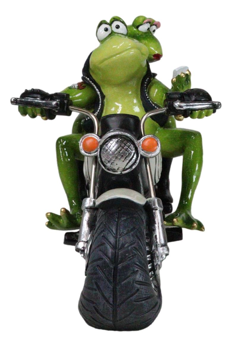 All American Biker Frogs Couple Taking Selfie On Chopper Motorcycle Figurine