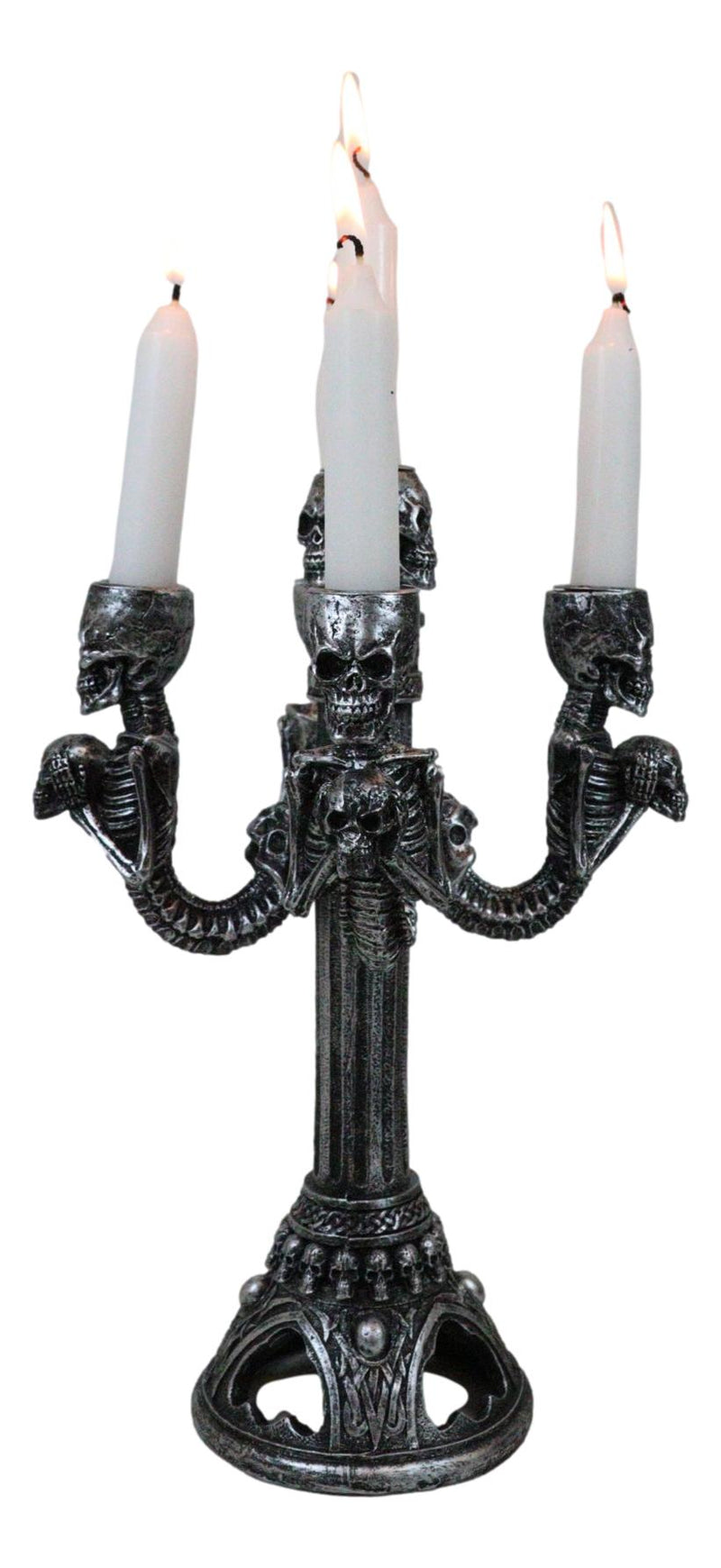 Graveyard Skulls & Skeleton Spine Bones Candelabra Penta 5-Candlestick Holder