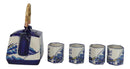 Blue White Great Wave Of Kanagawa Hokusai Hexagonal Teapot With 4 Tea Cups Set