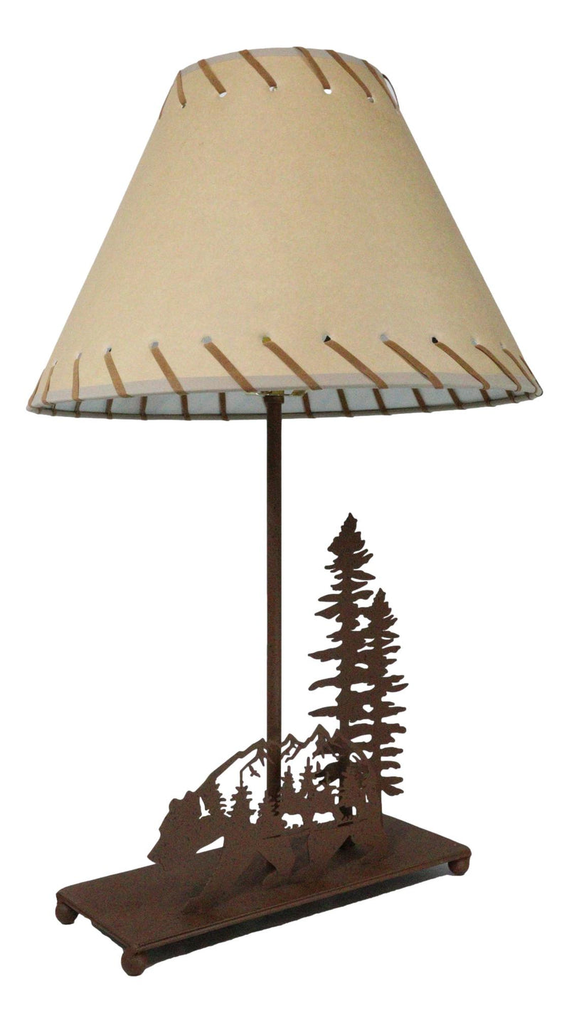 Western Wild Country Nature Black Bear In Pine Forest Meadow Metal Table Lamp