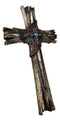 Rustic Western Faux Wood Floral Tooled Leather With Turquoise Rock Wall Cross