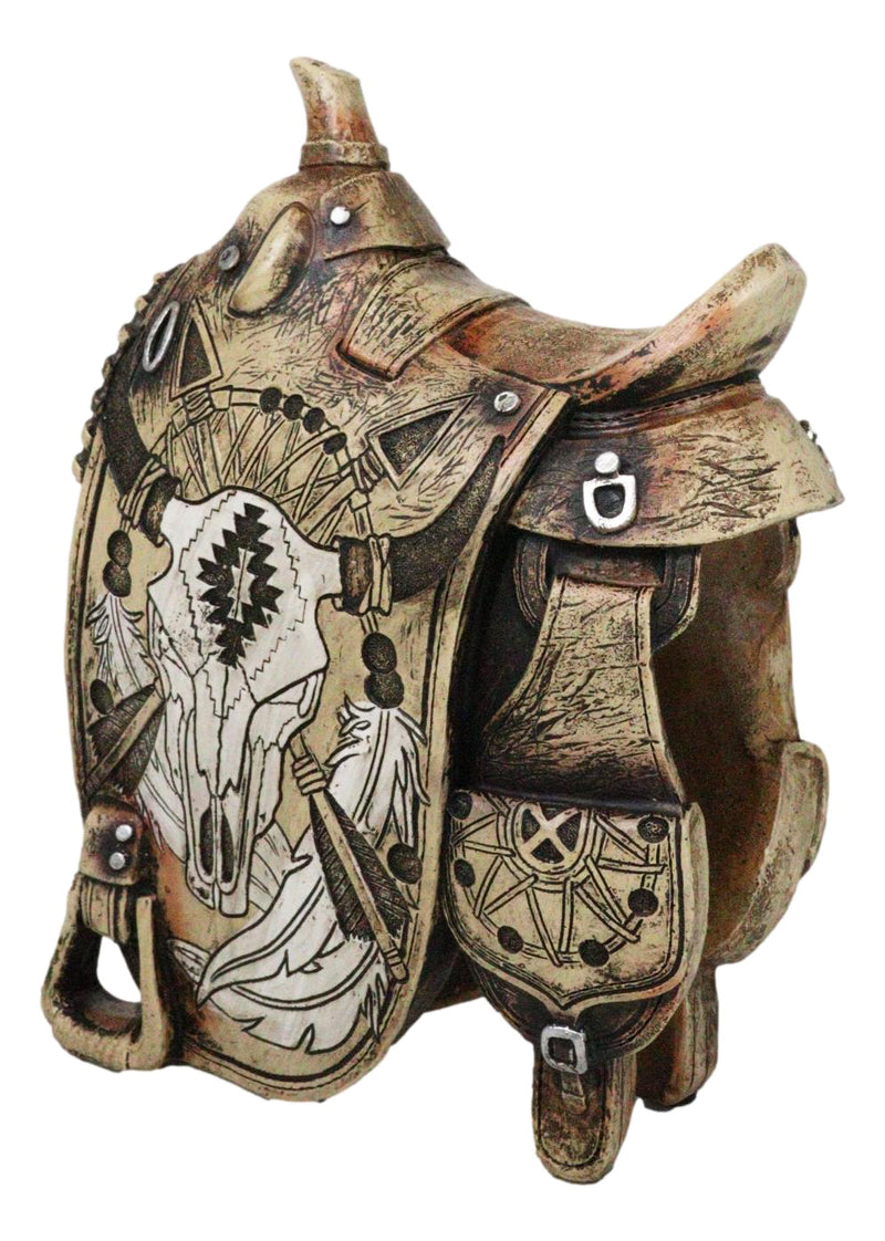 Western Country Cowboy Navajo Tribal Indian Cow Skull Horse Saddle Figurine