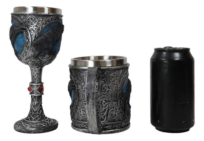 Ebros Moonlight Raven Crow With Celtic Tribal Tattoo Wine Goblet And Mug Set