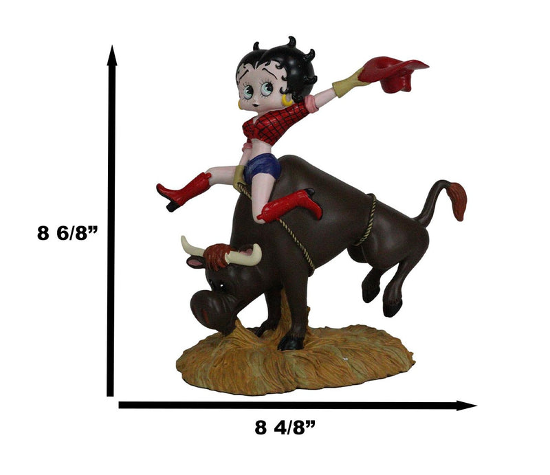 Wild West Country Cowgirl Betty Boop With Red Hat Riding A Toro Bull Figurine