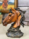 Wild and Free Brown Stallion Equine Horse Bust On Rocky Pillar Base Figurine