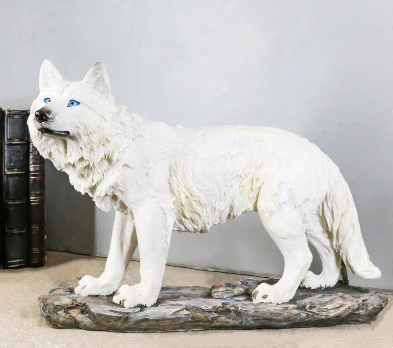 Winter Forest Hunter Tundra Snow White Albino Wolf On The Prowl Figurine 11.5"L