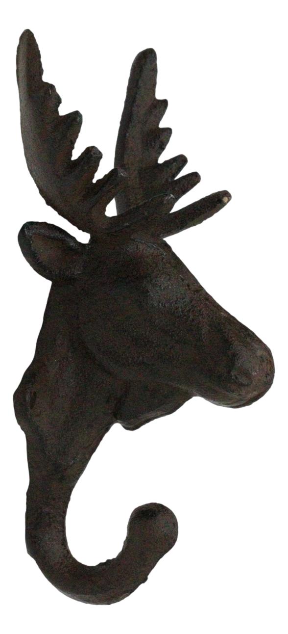 Pack Of 2 Cast Iron Vintage Western Rustic Bull Moose Head Wall Coat Hook Plaque