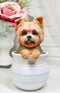 Yorkie Yorkshire Terrier Teacup Puppy Dog Figurine With Glass Eyes Pup In Pot