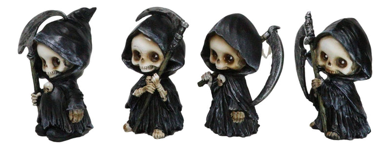 Ossuary Macabre Whimsical Skeleton Chibi Grim Reapers With Scythes Figurines Set