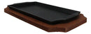 Personal Size Cast Iron Rectangular Fajita Steak Pan Skillet With Wood Trivet