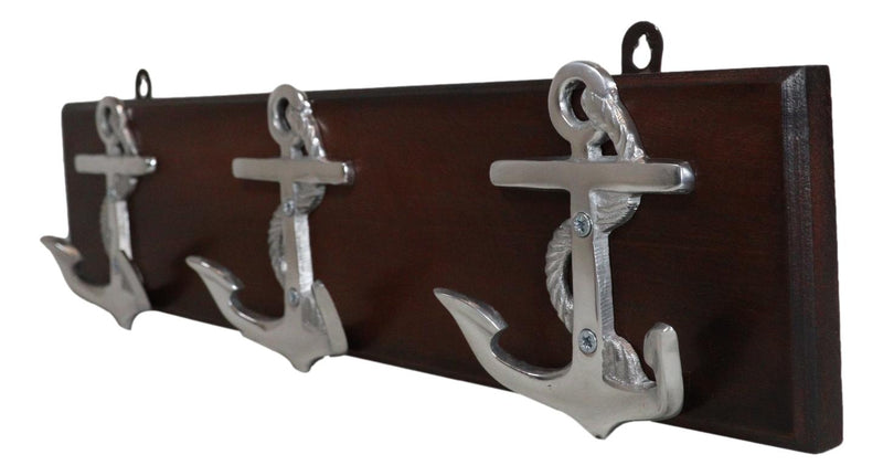 Polished Aluminum Nautical Sailor Ship Anchors On Board Plank 6-Pegs Wall Hook