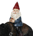 Whimsical Mr Old Gnome Riding On Harnessed Black Bear Figurine Rustic Western