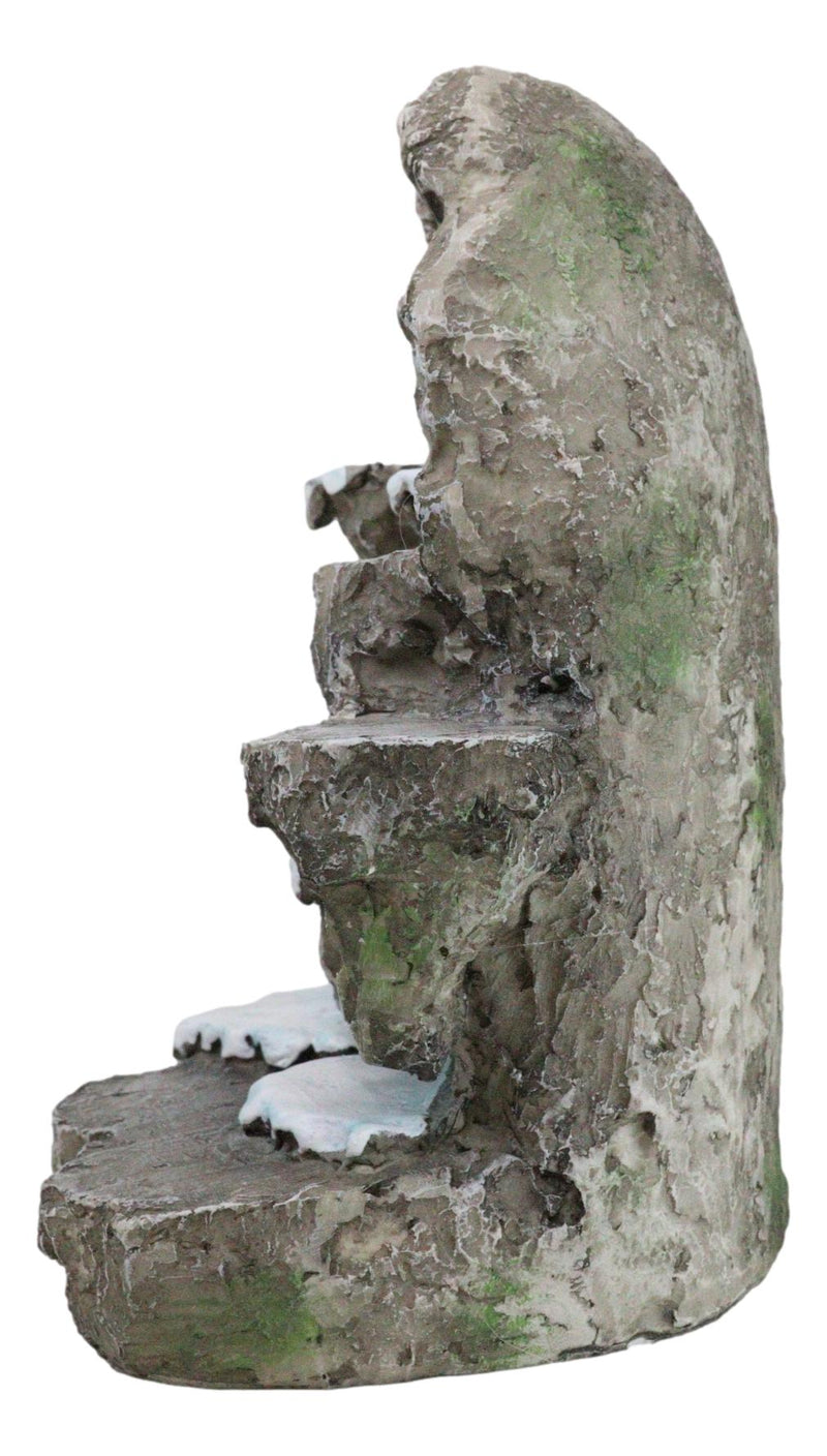 Snow Capped Wolf Den Rocky Cave Lair With Pine Trees LED Display Stand Sculpture