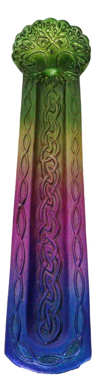 Wicca Celtic Knotwork Rainbow Tree Of Life Ornate Incense Stick Holder Figurine