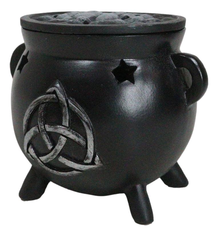 Wicca Sacred Triquetra Symbol Stars Cutout Witch Cauldron Incense Cone Burner