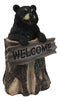 Whimsical Forest Black Bear On Tree Log Holding Welcome Plank Sign Figurine 7"H