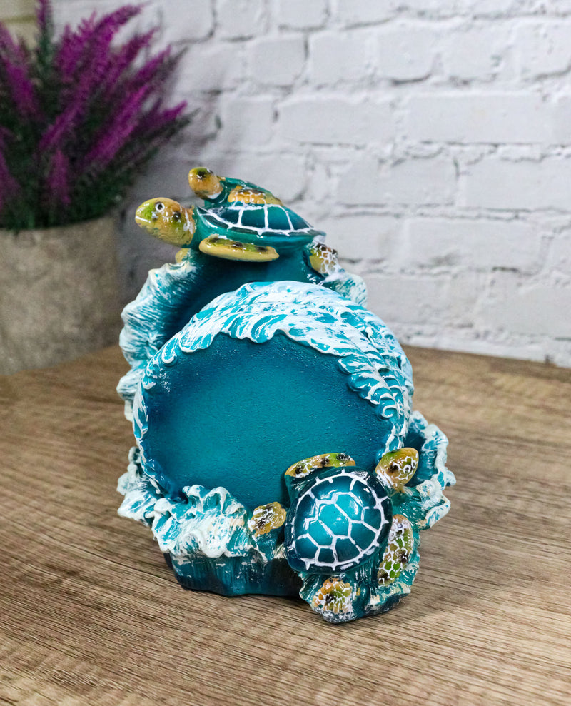 Marine Turquoise Blue Waves Sea Turtle Mother And Hatchling Family Coaster Set