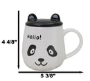 Hello Panda Bear Ceramic Coffee Mug Cup With Spoon And Perky Ears Lid 14oz