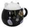 Black Maneki Neko Beckoning Lucky Cat Mug Cup With Kitty Lid And Stirring Spoon