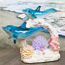 Blue Dolphins Family Swimming Over Acrylic Art Coral Reef LED Light Figurine