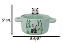 Green Curious Panda Bear Donburi Ramen Soup Bowl With Glass Lid And Handles