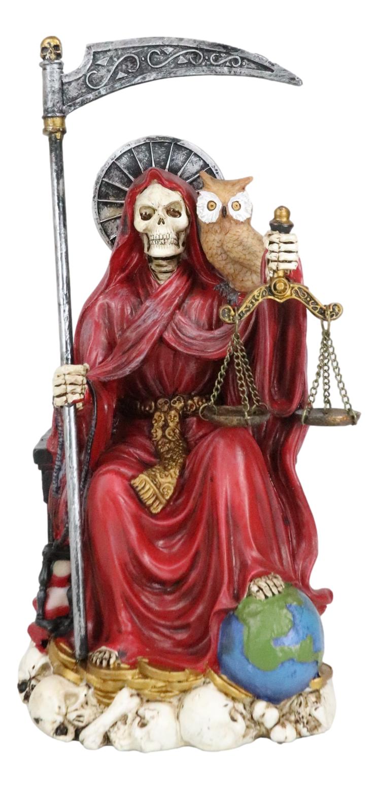 Seated Red Santa Muerte With Scythe Scales of Justice And Wise Owl Fig ...