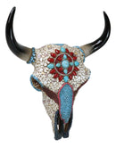 10"H Turquoise Red Teardrop Gems Mosaic Southwest Steer Cow Skull Wall Decor