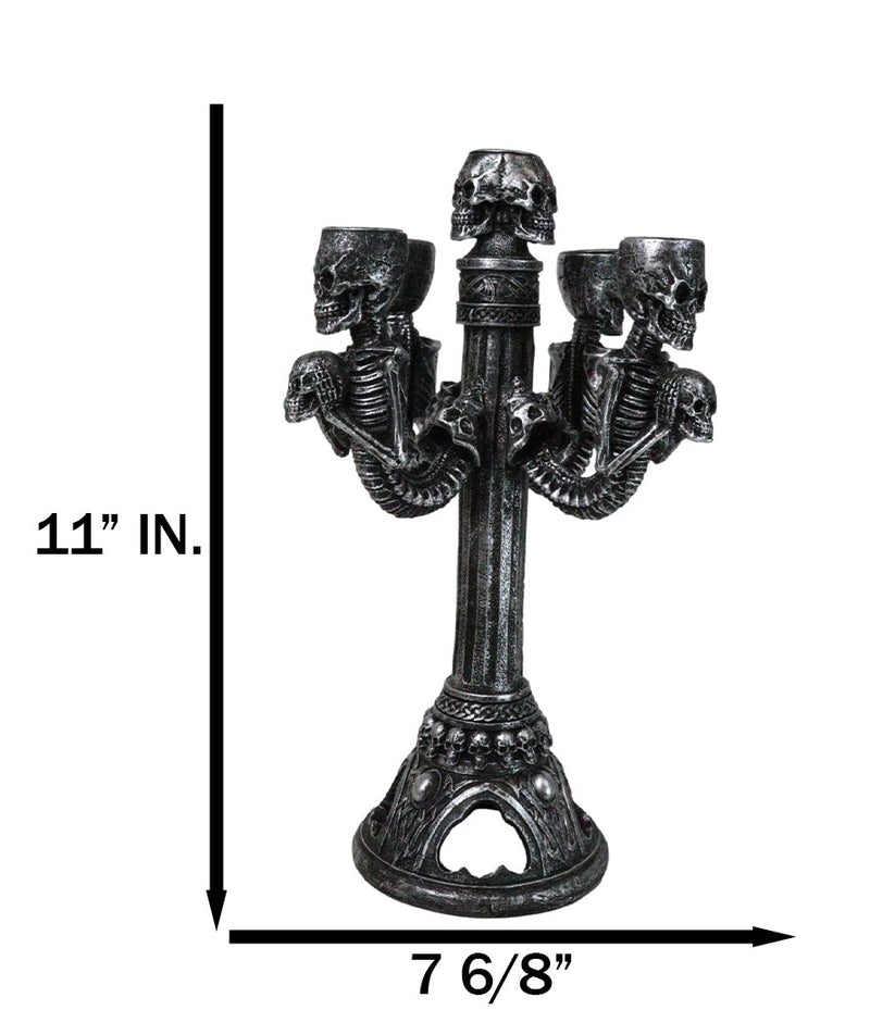 Graveyard Skulls & Skeleton Spine Bones Candelabra Penta 5-Candlestick Holder