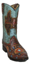 Southwestern Turquoise Tribal Aztec Patterns Faux Leather Cowboy Boot Vase