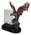 American Bald Eagle Landing On Rocky Pillar Picture Frame Bronzed Resin Figurine