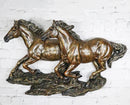 Rustic Western Running Horses On Grasslands Wall Sculpture Relief Figurine 16"L