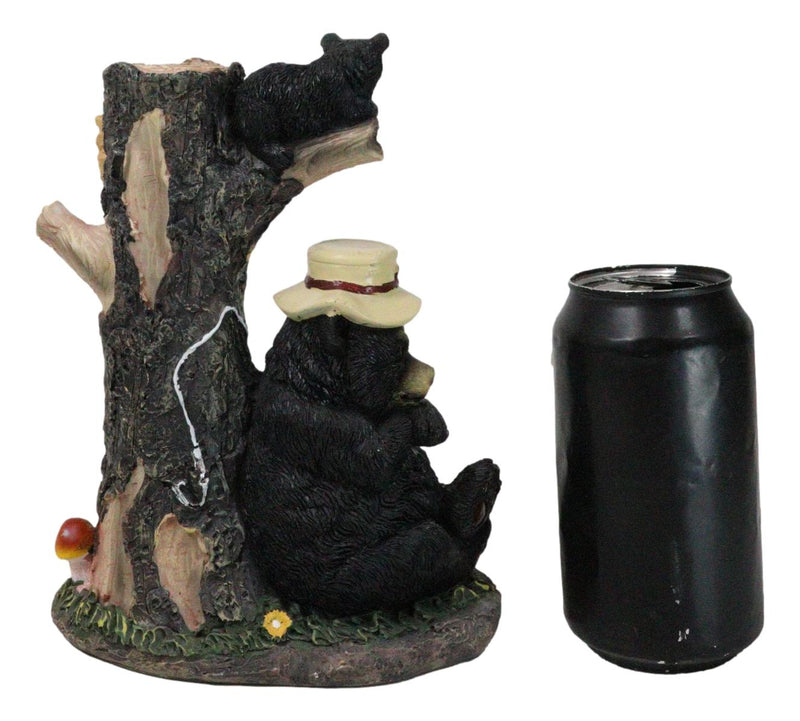 Forest Sleeping Black Bear With Cub On Tree And Sneaky Raccoon Welcome Figurine