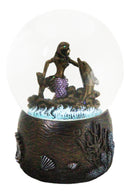 Marine Ocean Atlantis Goddess Mermaid Playing With Dolphin Water Globe Figurine