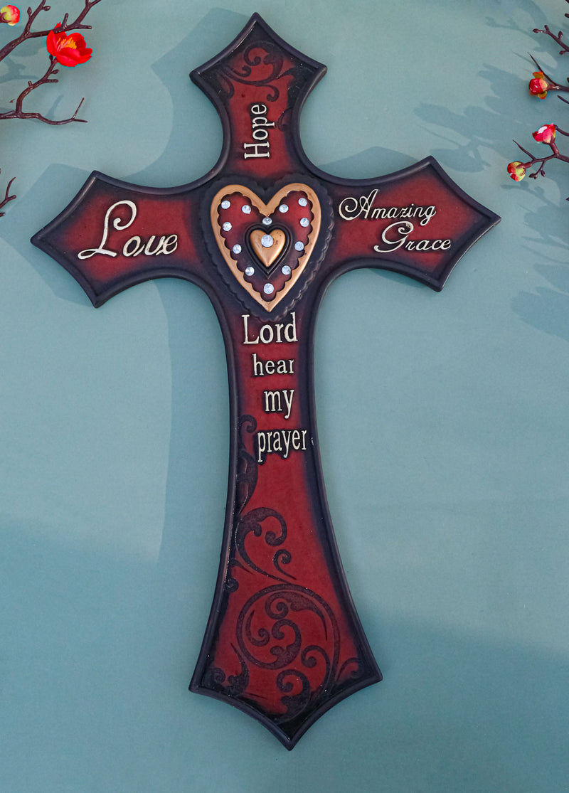 Rustic Western Love Hope Amazing Grace Lord Hear My Prayer Wall Cross Decor