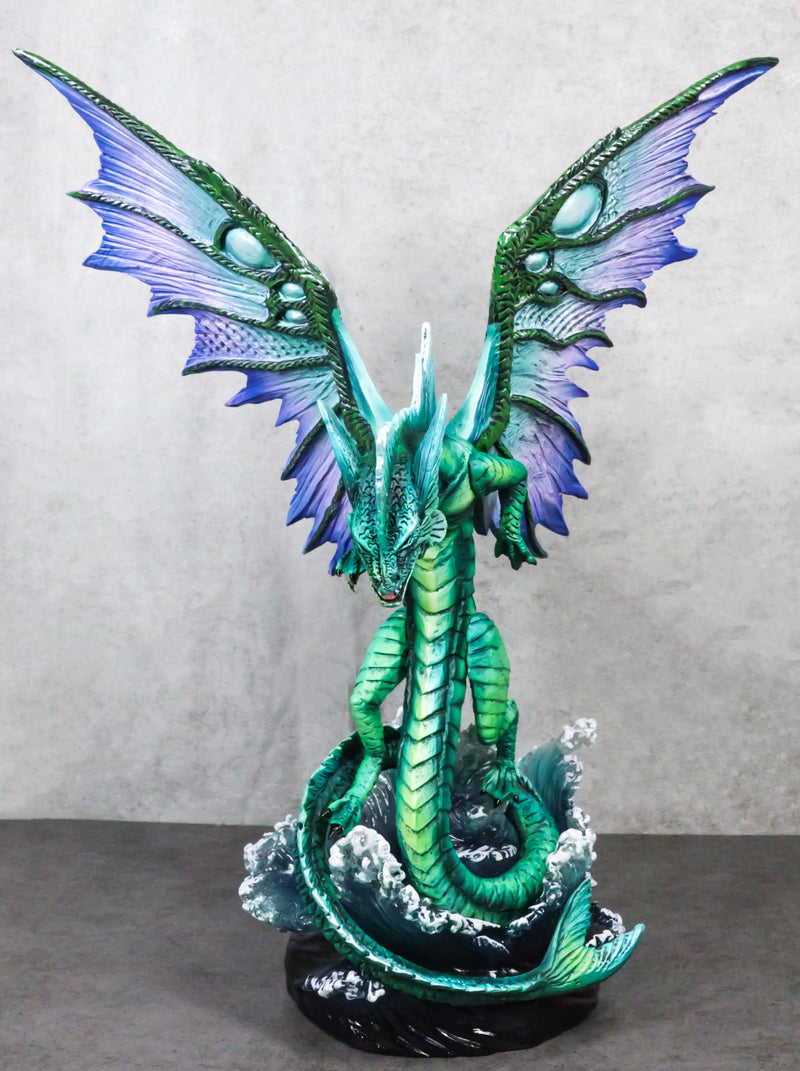 Large Fantasy Elemental Water Dragon Rising Above Sea Waves Collectible Figurine