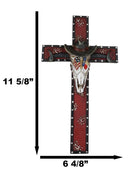 Rustic Western Patriotic Longhorn Cow Skull With USA Texas Flags Hat Wall Cross