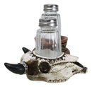 Southwestern Buffalo Cow Skull With Canister Jar Glass Salt Pepper Shakers Set