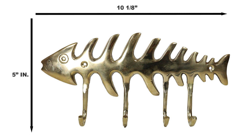 Brass Metal Golden Fishbone Fish Bone Marine Coastal 4 Peg Wall Hooks –  Ebros Gift