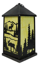 Rustic Deer Moose Scenic Forest Mountains Electric Metal Wall Or Floor Lantern