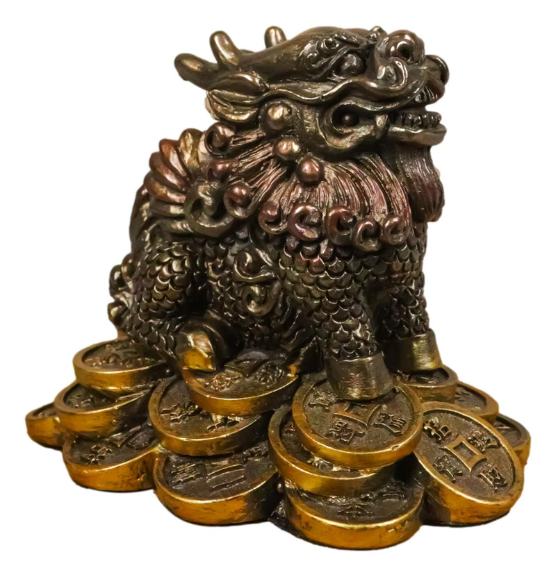 Feng Shui Fortune Money Dragon Chi Lin Yang Energy Gold Coins Charm Figurine