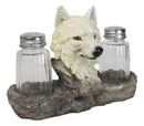 White Wolf Head By Woodlands Forest Glass Salt & Pepper Shakers Holder Figurine