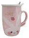 Pink Bunny Rabbit Strawberries Sweet Dreams Ceramic Mug With Lid And Spoon