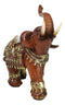 Faux Wood Trunk Up Elephant with Golden Scrollwork And Crushed Glass Figurine