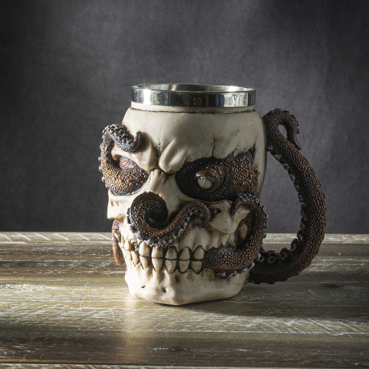 Marine Cthulhu Octopus Hiding In Skull Crevices Tentacles Arm Handle Coffee Mug