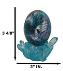 Blue Fossil Dragon Hatchling Sleeping in Faux Crystal Acrylic Glass Egg Figurine