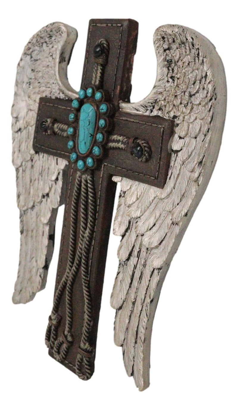 Southwest Angel Wings Braided Ropes Faux Leather Turquoise Stones Wall Cross