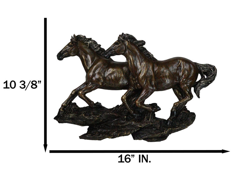 Rustic Western Running Horses On Grasslands Wall Sculpture Relief Figurine 16"L