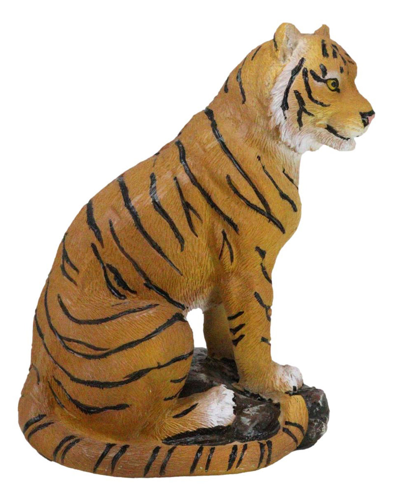 Rainforest Jungle Apex Predator Orange Bengal Tiger Sitting On Rock Figurine