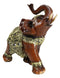 Faux Wood Trunk Up Elephant With Golden Scrollwork And Glass Mirrors Figurine