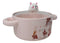 Ceramic Pink Rabbit In Mushroom Forest 30oz Noodle Dessert Bowl W/ Glass Lid